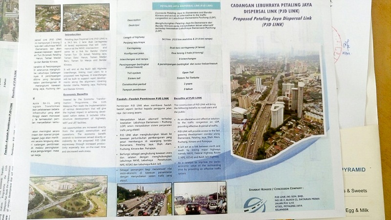 A copy of the pamphlet of the proposed PJD Link being circulated to residents. u00e2u20acu201d Picture courtesy of SNTK