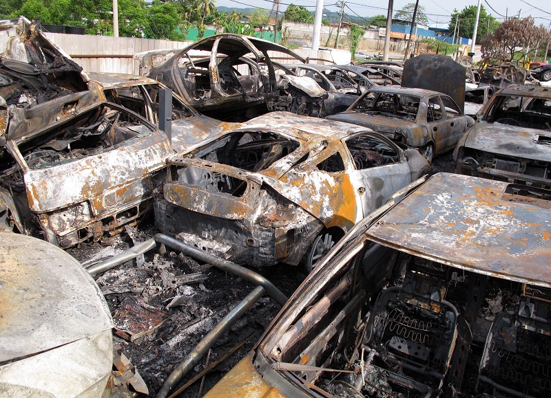44 cars were destroyed in a fire at a workshop last night in Kuala Sawah, Seremban. Picture released on May 29, 2016. u00e2u20acu201dBernama pic