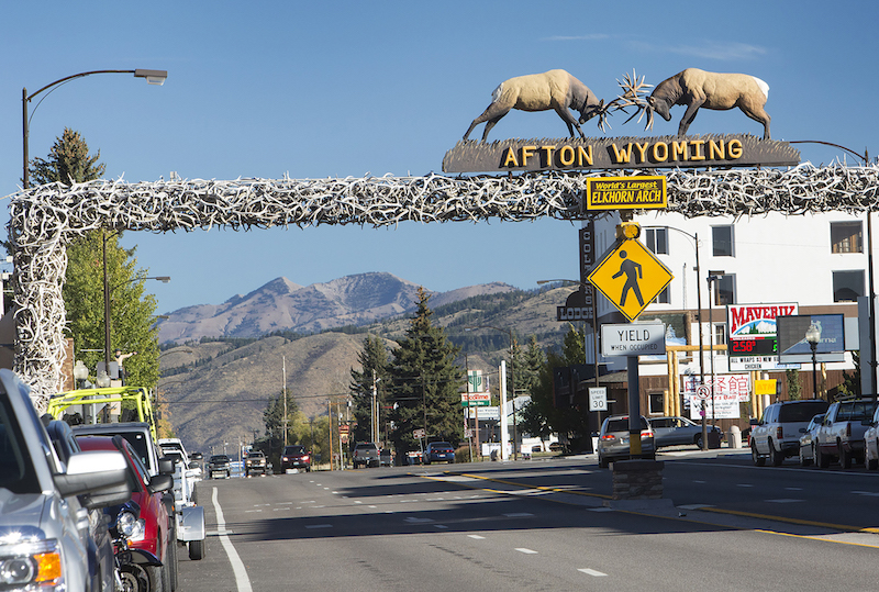 The ‘World's Largest Elkhorn Arch,’ over a main road through Afton, Wyoming, October 10, 2015. — Picture by Janie Osborne/The New York Times