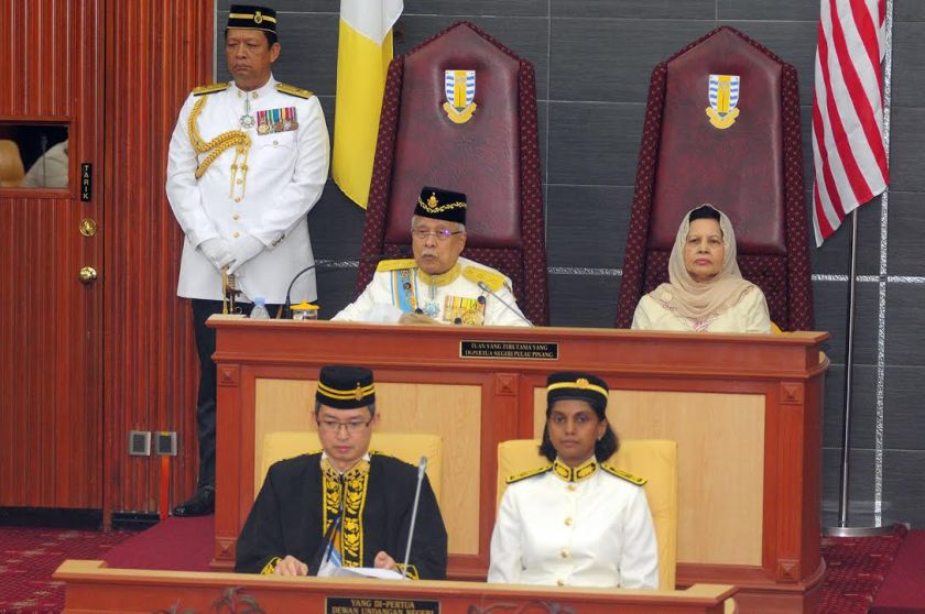 The Yang Di-Pertua Negri of Penang Tun Abdul Rahman Abbas delivers his speech at the opening of the Penang State Assembly meeting, 10 May 2016. u00e2u20acu201d Picture by KE Ooin