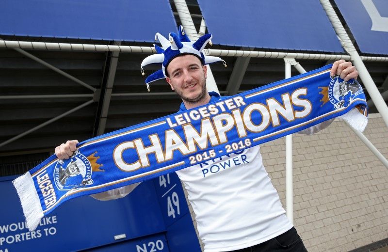 Leicester City celebrate winning Premier League title - The King Power Stadium - 3/5/16 Leicester City fan Danny Vanfield outside the stadium Action Images via Reuters / Matthew Childs Livepic
