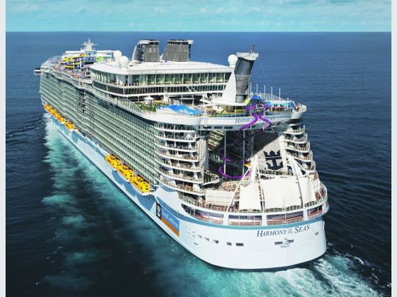 Royal Caribbeanu00e2u20acu2122s Harmony of the Seas measures 66.5m wide and 361.8m long, and weighs in at 227,000 tonnes. u00e2u20acu2022 Picture courtesy of Royal Caribbean/TODAY