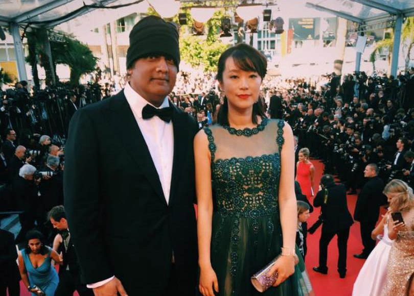 A Yellow Bird's director, K Rajagopal (left) with the film's actress Huang Lu, at the red carpet of Cannes Film Festival. u00e2u20acu201d TODAY pic