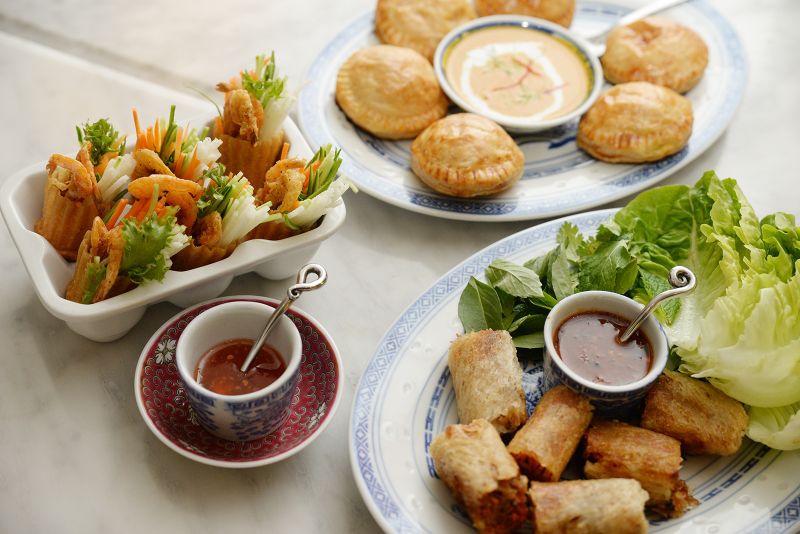Dinner at Kebaya..Starters of pie tee (left), otak otak (top) and joo hoo char rolls. ― Picture by KE Ooi