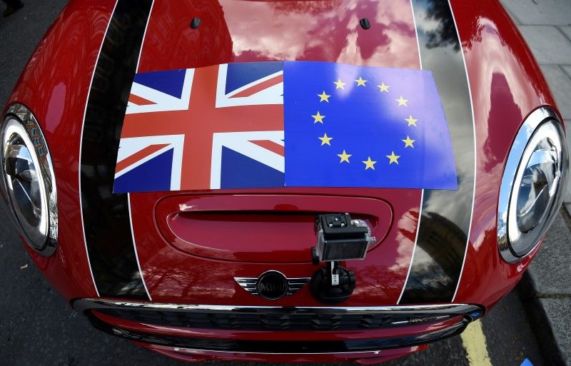 A Mini car is seen with a Union flag and European Union flag design on its bonnet in London March 31, 2016. u00e2u20acu201d Reuters pic