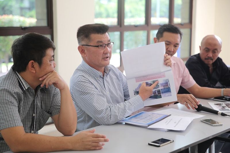 Press conference by Ng Sze Han (second right) and residents on how the LRT station is being built too close to the USJ 17 clubhouse and swimming pool at Restrees USJ17 Club House. u00e2u20acu201d Picture by Choo Choy May