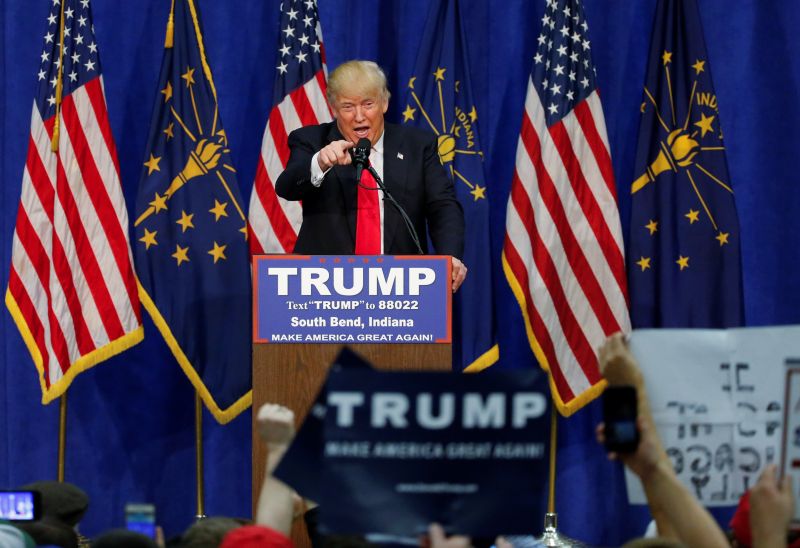 US Republican presidential candidate Donald Trump speaks during a campaign rally at the Century Center in South Bend, Indiana, May 2, 2016. u00e2u20acu2022 Reuters pic