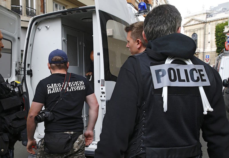 A Russian supporter is detained by police in Lille June 15, 2016. u00e2u20acu201d Reuters pic
