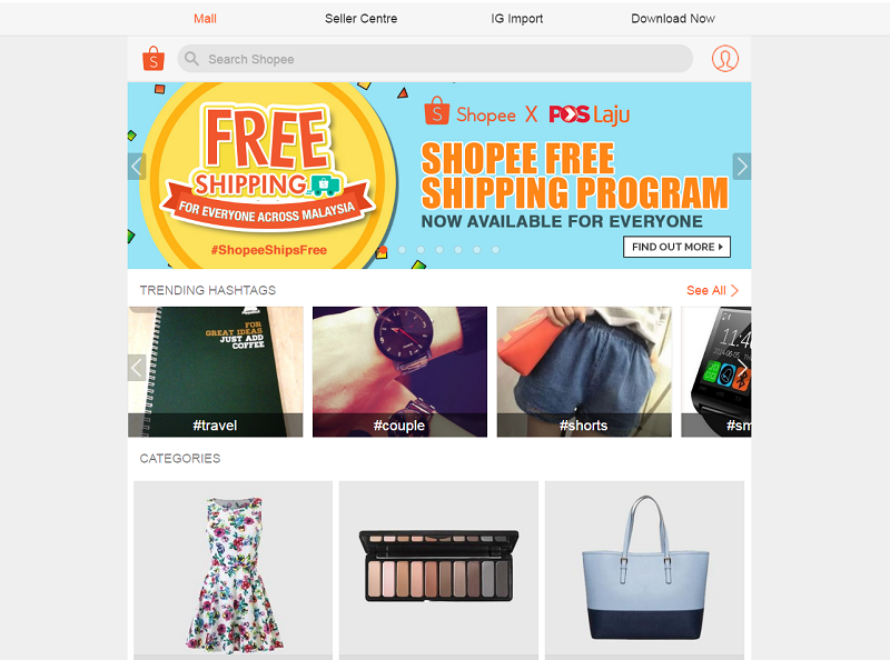 Since the launch of the free shipping programme in May, there has been tremendous growth in the Shopee platform with most of the sellers recording double their previous daily orders.  u00e2u20acu201d Screen capture from Shopee Malaysia website
