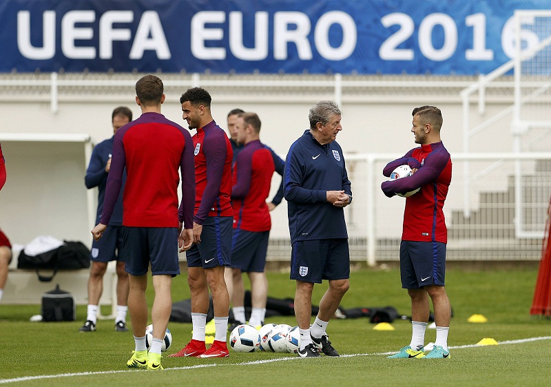 England's manager Roy Hodgson with Jack Wilshere during a training session in Chantilly, France June 10, 2016. u00e2u20acu201d Reuters pic