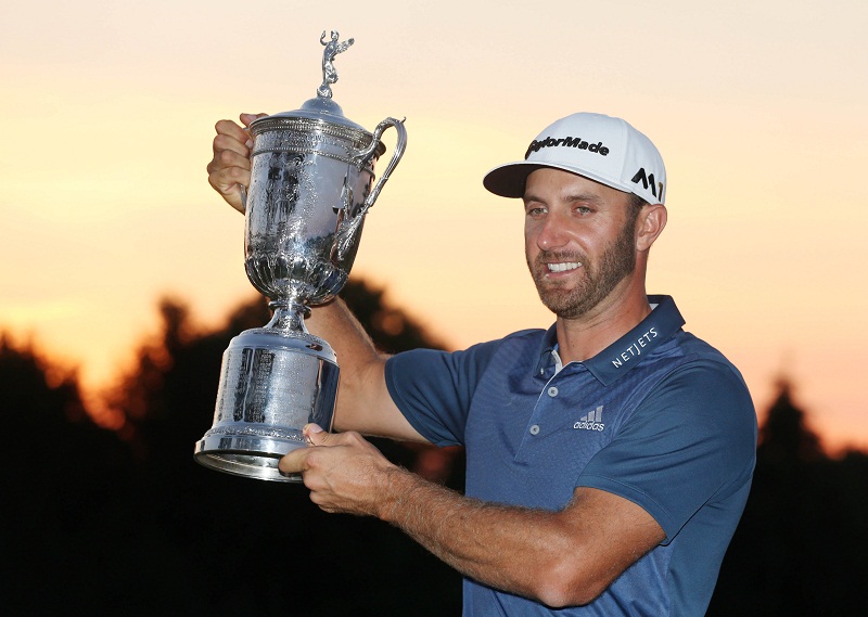 Dustin Johnson poses with the championship trophy after winning the US Open golf tournament at Oakmont Country Club, Oakmont June 19, 2016. u00e2u20acu201d Picture by Charles LeClaire-USA TODAY Sports/Reuters