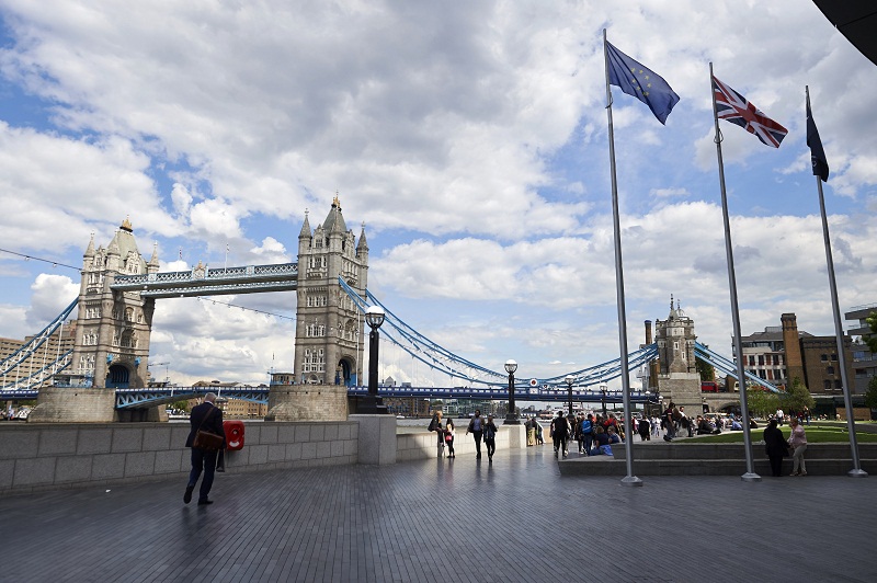 The European Union (EU) flag (left), the British Union flag (centre), and the City Hall flag, flying outside City Hall, London. u00e2u20acu201d AFP pic