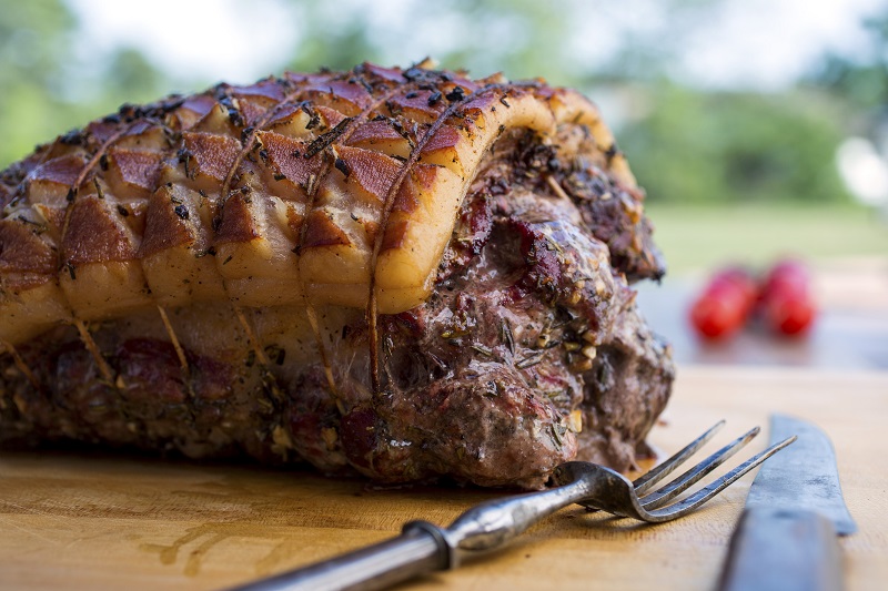 A homemade version of porchetta, a whole pig deboned and gutted, then stuffed with garlic and herbs, and roasted in its skin until crunchy and juicy, in New York, June 13, 2016. u00e2u20acu201d Picture by Andrew Scrivani/The New York Times