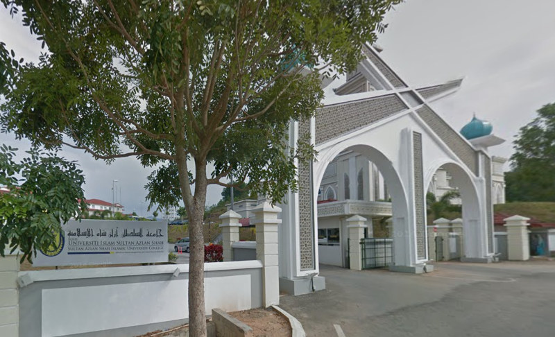 A Google Street View screenshot shows the entrance to Kolej Universiti Islam Sultan Azlan Shah in Kuala Kangsar.
