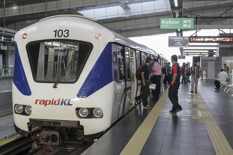 An LRT train stops at a station June 30, 2016. u00e2u20acu201d Picture by Yusof Mat Isa
