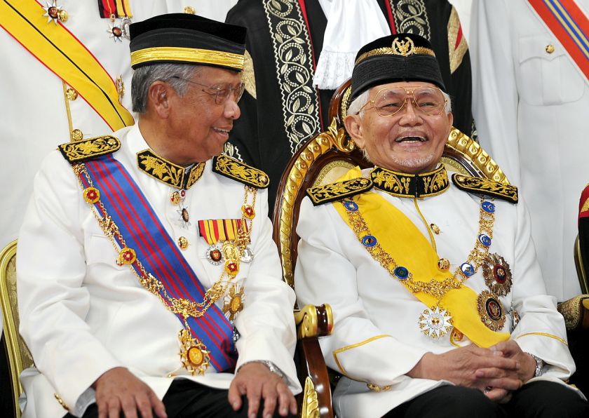 Sarawak Chief Minister Adenan Satem (left) is pictured with Head of State Tun Abdul Taib Mahmud  during the Sarawak State Assemblyu00e2u20acu2122s opening ceremony at Bangunan Dewan Undangan Negeri Sarawak Baru June 8, 2016. u00e2u20acu201d Bernama pic