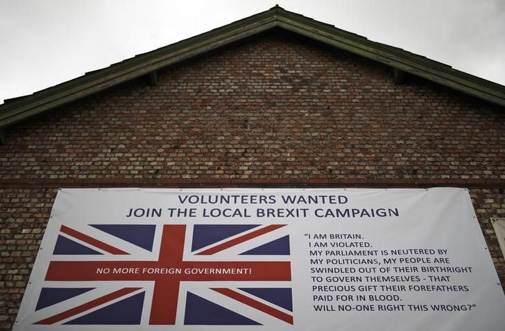 A banner encouraging people to support a local Brexit campaign hangs on the side of a building in Altrincham, Britain May 3, 2016. u00e2u20acu201d Reuters pic