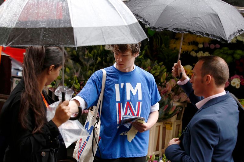 Student George Smith, a supporter of 'Britain Stronger IN Europe,' campaigns in the lead up to the EU referendum at Holborn in London June 20, 2016. u00e2u20acu201d Reuters pic