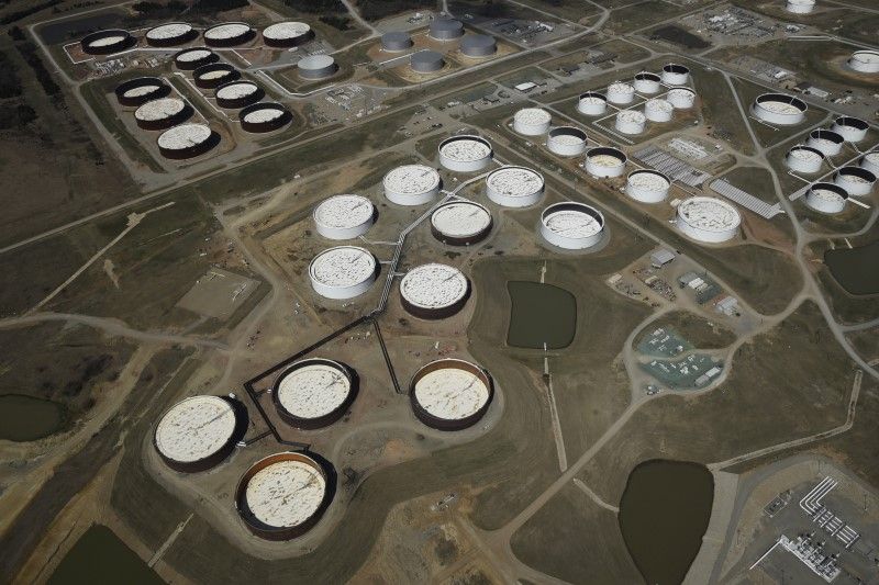 Crude oil storage tanks are seen from above at the Cushing oil hub, Oklahoma in this March 24, 2016 file photo u00e2u20acu201d File pic 