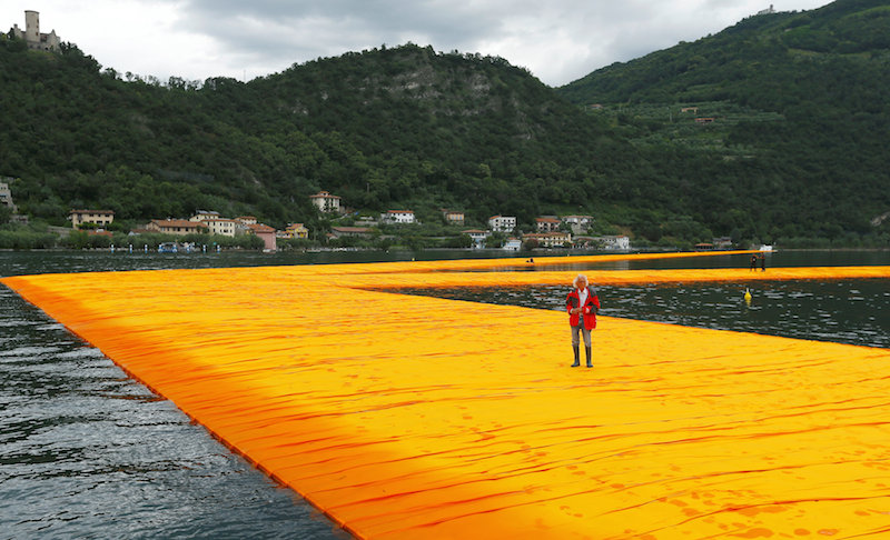 Bulgarian-born artist Christo Vladimirov Yavachev known as Christo stands on his installation 'The Floating Piers', on the Lake Iseo, northern Italy, June 17, 2016. u00e2u20acu201d Reuters pic