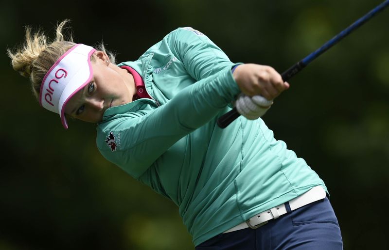June 12, 2016; Sammamish, WA, Brooke Henderson tees off second tee final round KPMG Womenu00e2u20acu2122s PGA Championship, Sahalee Country Club South/North Course. Mandatory Credit: Kelvin Kuo-USA TODAY Sports