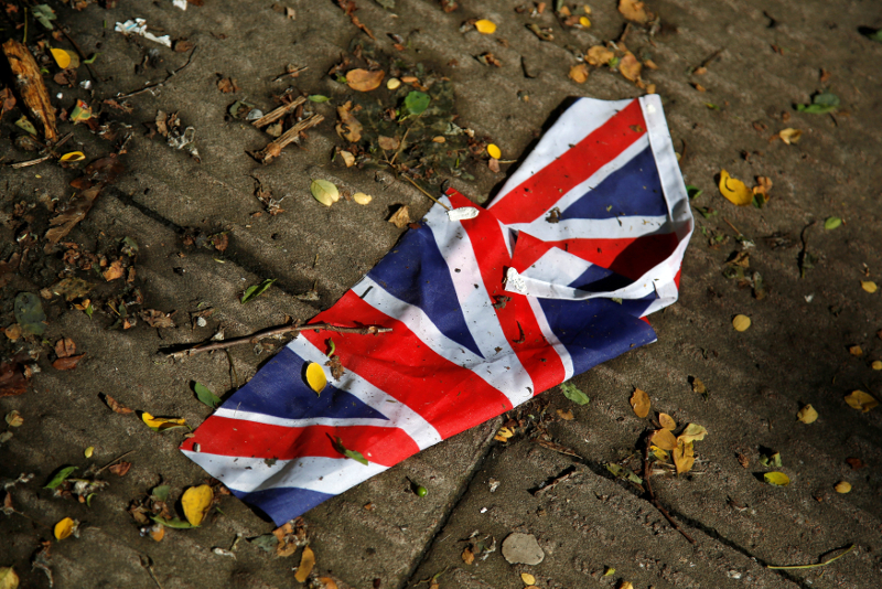 A British flag which was washed away by heavy rains the day before lies on the street in London, Britain, June 24, 2016 after Britain voted to leave the European Union in the EU Brexit referendum. u00e2u20acu201d Reuters pic