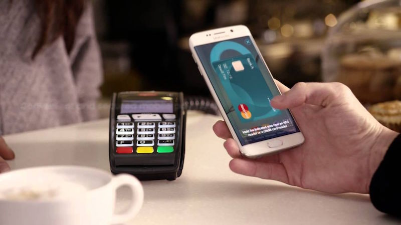 Samsung Pay lets users buy goods by tapping their phone on the card reader. u00e2u20acu201d Handout via TODAY
