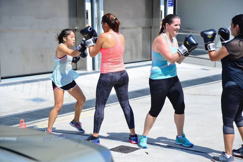 Female members from Spartans Boxing Club spar with each other. — Handout via TODAY