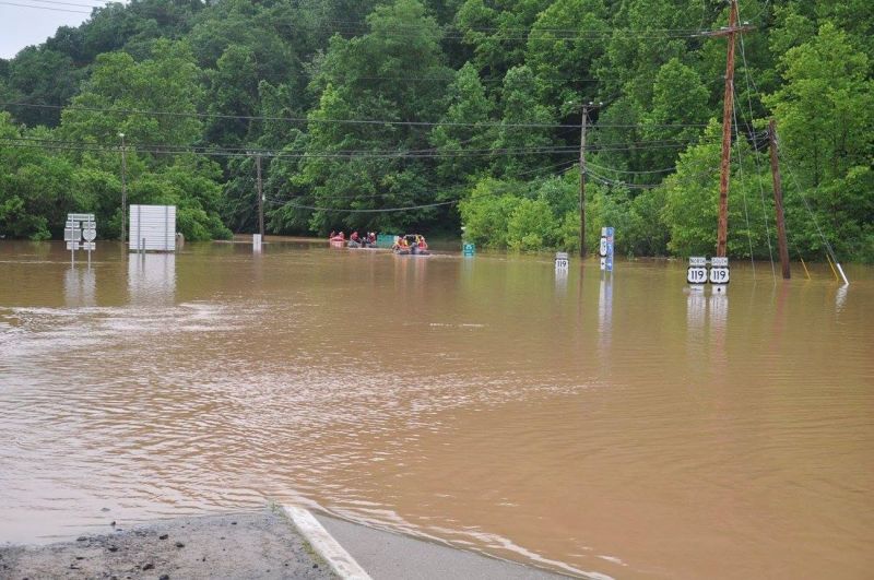 Emergency crews take out boats on a flooded I-79 in West Virginia after the state was pummelled by rain June 23, 2016, causing rivers and streams to overflow into neighbouring communities in Kanawha County Friday. Reuters
