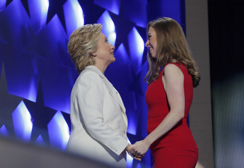 Democratic presidential nominee Hillary Clinton talks with her daughter Chelsea as she arrives to accept the nomination on the fourth and final night at the Democratic National Convention in Philadelphia July 28, 2016. u00e2u20acu201d Reuters pic