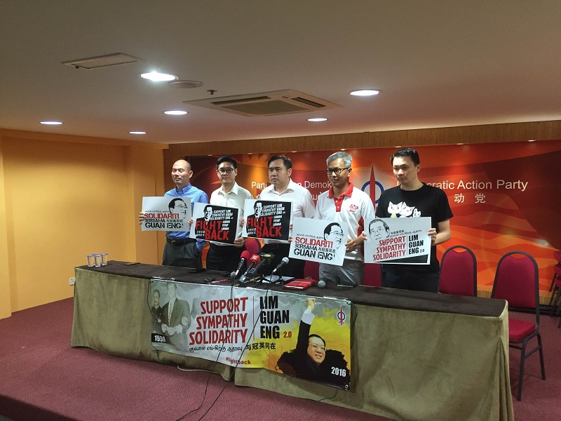 DAP leaders at a press conference to launch a national roadshow for Lim Guan Eng at the partyu00e2u20acu2122s headquarters in Kuala Lumpur, July 11, 2016. u00e2u20acu201d Picture by Kamles Kumar 
