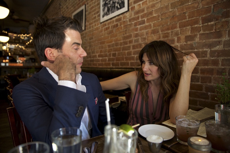 While in town promoting her new film ‘Bad Moms,’ actress Kathryn Hahn has dinner with her cousin George Hahn, left, at The Marshal in New York, July 20, 2016.