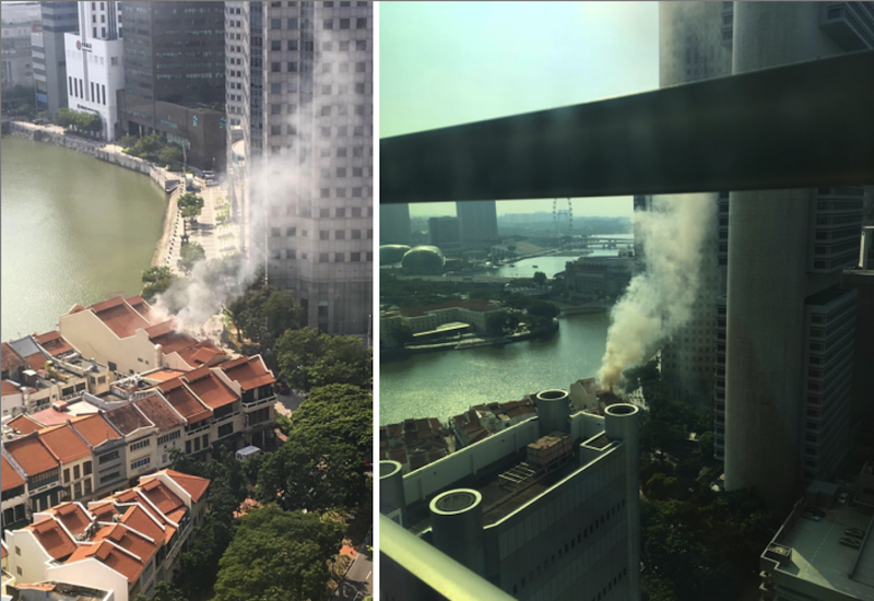 Plumes of smoke seen at Boat Quay. u00e2u20acu201d TODAY pic