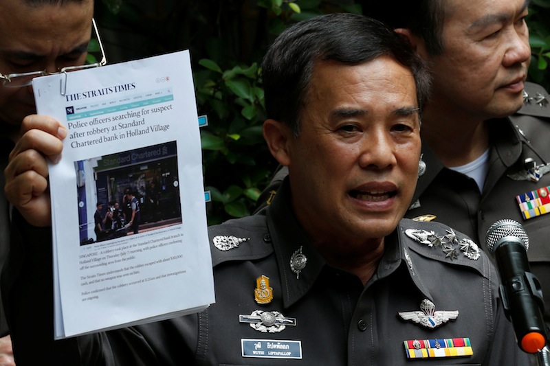 Thailand's deputy national police chief Wuthi Liptapallop speaks during a news conference on the bank robbery in Singapore at the Immigration Detention Center in Bangkok, Thailand, July 13, 2016. u00e2u20acu201d Reuters pic