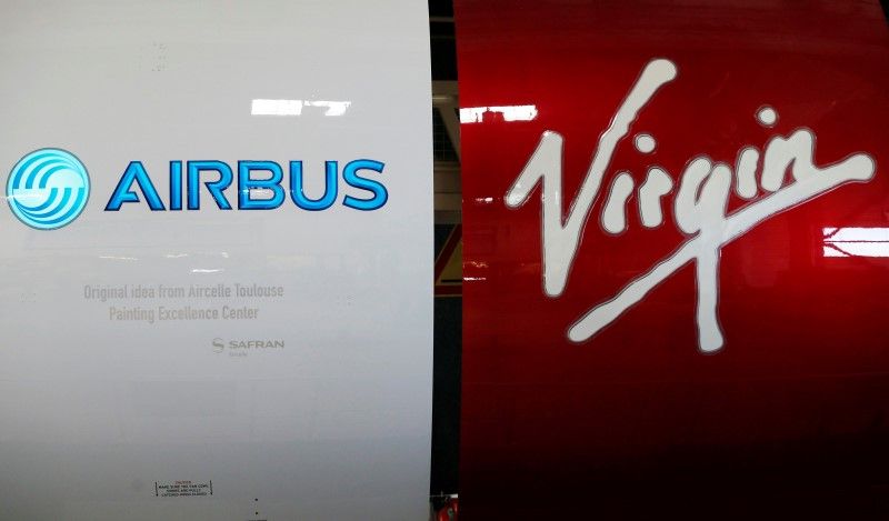 Airbus and Virgin logos are pictured on engines during the delivery of the first series-production LEAP-1A propulsion systems for the A320neo aircraft near Toulouse, France April 15, 2016. u00e2u20acu201d Reuters pic 