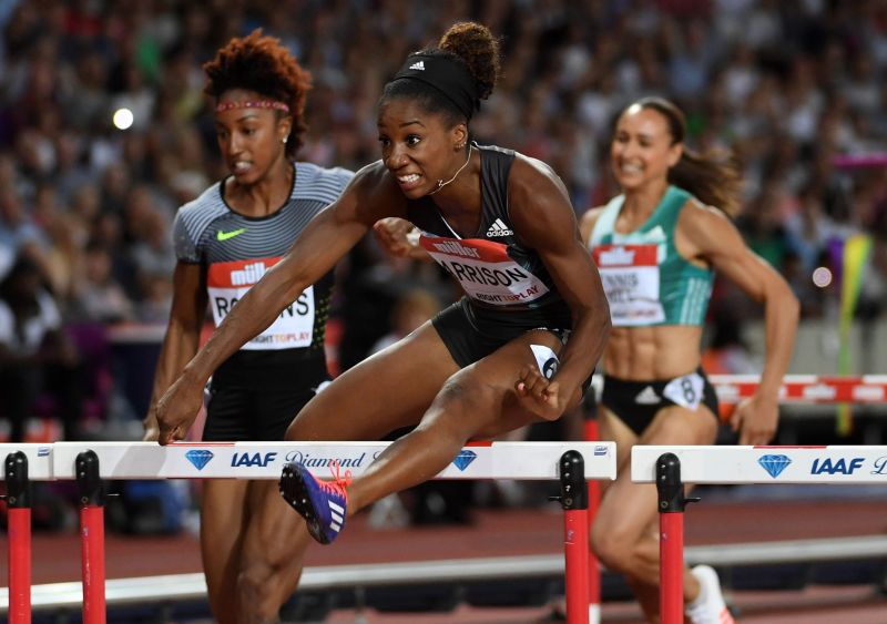 Kendra Harrison (USA) wins the womenu00e2u20acu2122s 100m hurdles in a world record 12.20 in the London Anniversary Games during an IAAF Diamond League meet at Olympic Stadium Jul 22, 2016. Mandatory Credit: Kirby Lee-USA TODAY Sports