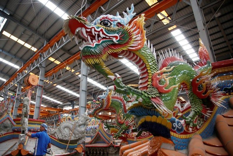 A dragon decoration with a ready-made temple at the Chuanso factory.
