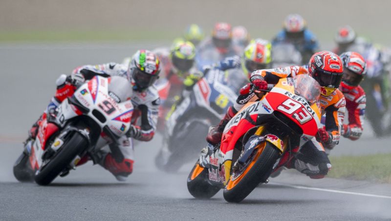 Honda rider Marc Marquez of Spain leads the pack, MotoGP race Grand Prix of Germany, Sachsenring Circuit July 17, 2016, Hohenstein-Ernstthal, eastern Germany. Robert MICHAEL / AFP