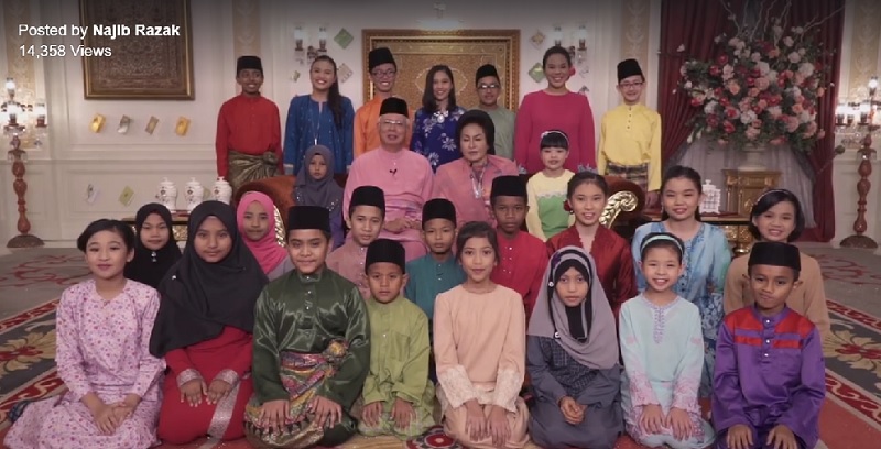 Prime Minister Datuk Seri Najib Razak and his wife Datin Seri Rosmah Mansor offer Hari Raya Aidilfitri greetings recorded at Seri Perdana on Facebook on July 3, 2016. — Picture via Facebook/Najib Razak