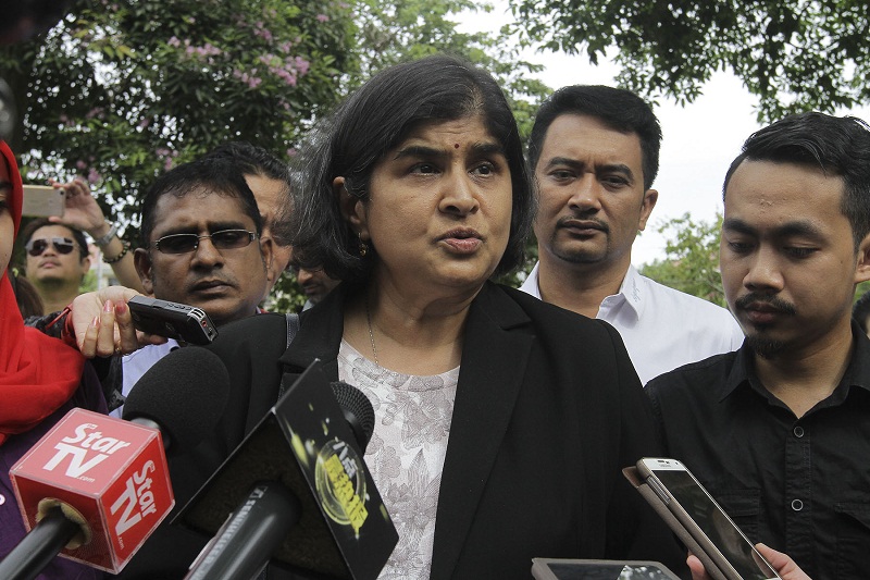 Hakam president, Datuk Ambiga Sreeneevasan speaks to reporters after handing over a memorandum regarding the US DOJ civil suit outside the Prime Minister Office in Putrajaya, Aug 4, 2016. u00e2u20acu201d Picture by Yusof Mat Isa