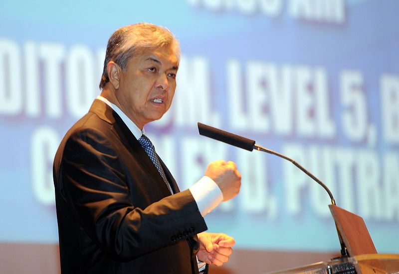 Deputy Prime Minister Datuk Seri Dr Ahmad Zahid Hamidi speaks during a special briefing on the updates of the security situation in Malaysia, in Putrajaya, Aug 9, 2016. u00e2u20acu201d Bernama pic