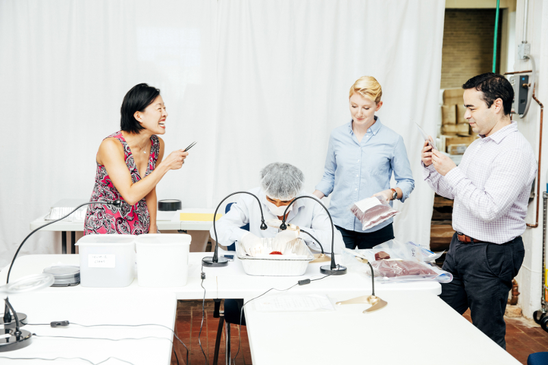 (From left) Kimberly Jung, Mohammad Mohammadali, Emily Miller, and Keith Alaniz in the Rumi Spice processing facility in Chicago, July 21, 2016. — Picture by David Kasnic/The New York Times