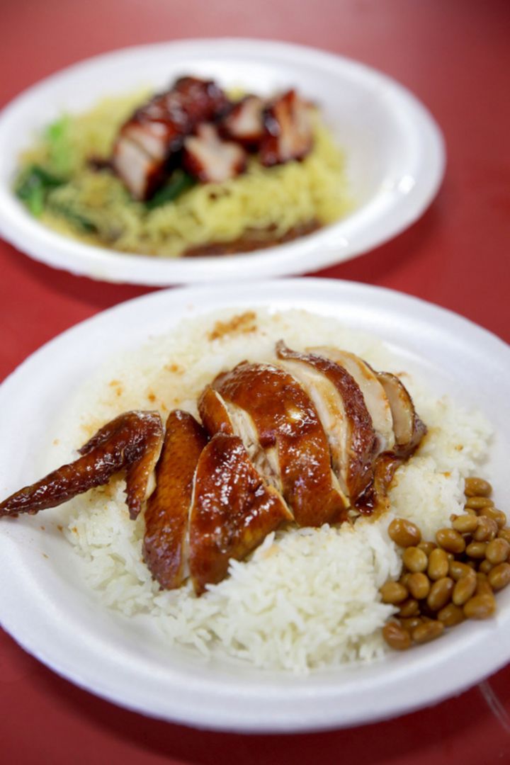 Signature chicken rice and char siew noodle (background) from the one Michelin star Hong Kong Soya Sauce Chicken Rice and Noodle stall. — TODAY pic