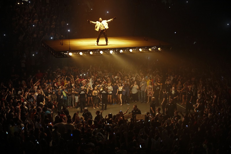 Kanye West performs during the opening of his Saint Pablo Tour in Indianapolis, August 25, 2016. — Picture by AJ Mast/The New York Times