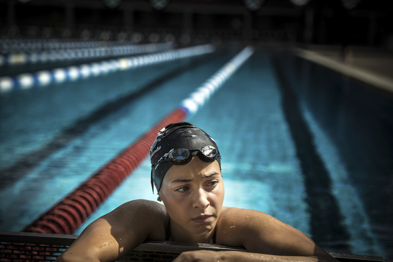 Yusra Mardini, who will compete on the refugee team at the Olympic Games in Rio de Janiero, takes a break while training in Berlin July 19, 2106. u00e2u20acu201d Picture by Gordon Welters /The New York Times