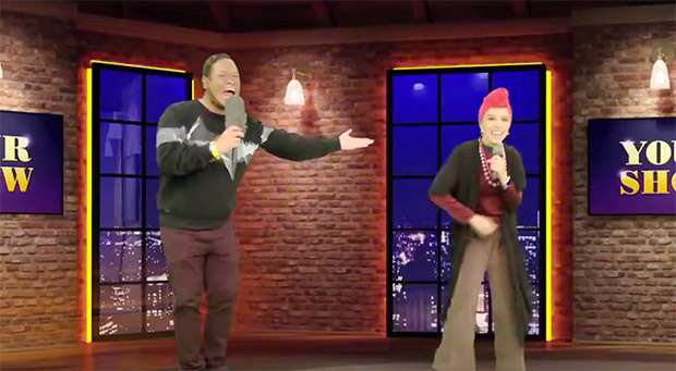 A screen grab of the offensive ‘MeleTOP’ skit featuring one of the comedians in blackface.