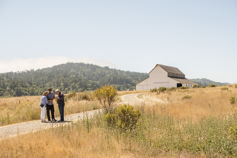 Phin Upham and April Thygeson question the character Herb, played by Ed Luhn, as part of their investigation, at Giacomini Wetlands in Pt. Reyes Station, California, July 16, 2016. — Picture by Drew Kelly/The New York Times