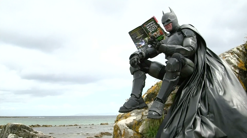 The costume is based on the suit the superhero wears in videogame u00e2u20acu02dcBatman: Arkham Origins.u00e2u20acu2122 u00e2u20acu201d Screengrab from Reuters Video