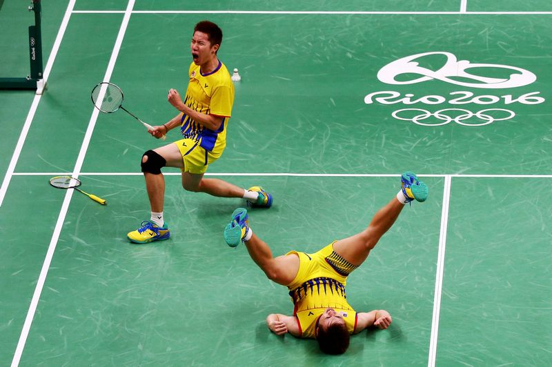 Goh V Shem and Tan Wee Kiong celebrate after winning their men's doubles quarterfinal match the South Koreas at Riocentro Pavilion 4, Rio de Janeiro August 15, 2016. u00e2u20acu201d Reuters pic