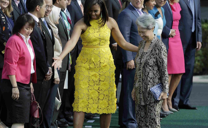 US First Lady Michelle Obama and Singapore PM Lee Hsien Loong's wife Ho Ching attend an official arrival ceremony on the South Lawn of the White House in Washington August 2, 2016. u00e2u20acu201d Reuters pic